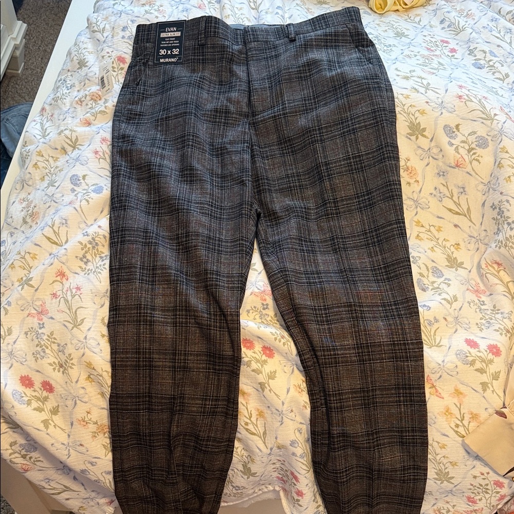 Murano Men's Plaid Dress Pants - Black and Gray
